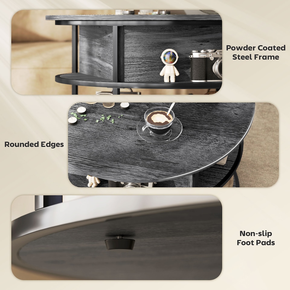 image 1 of HOMCOM Lift Top Coffee Table, Round Coffee Table with Storage Shelf, Hidden Compartment and Steel Frame for Living Room, Home Office, Charcoal Grey | Grey | Charcoal grey | 1