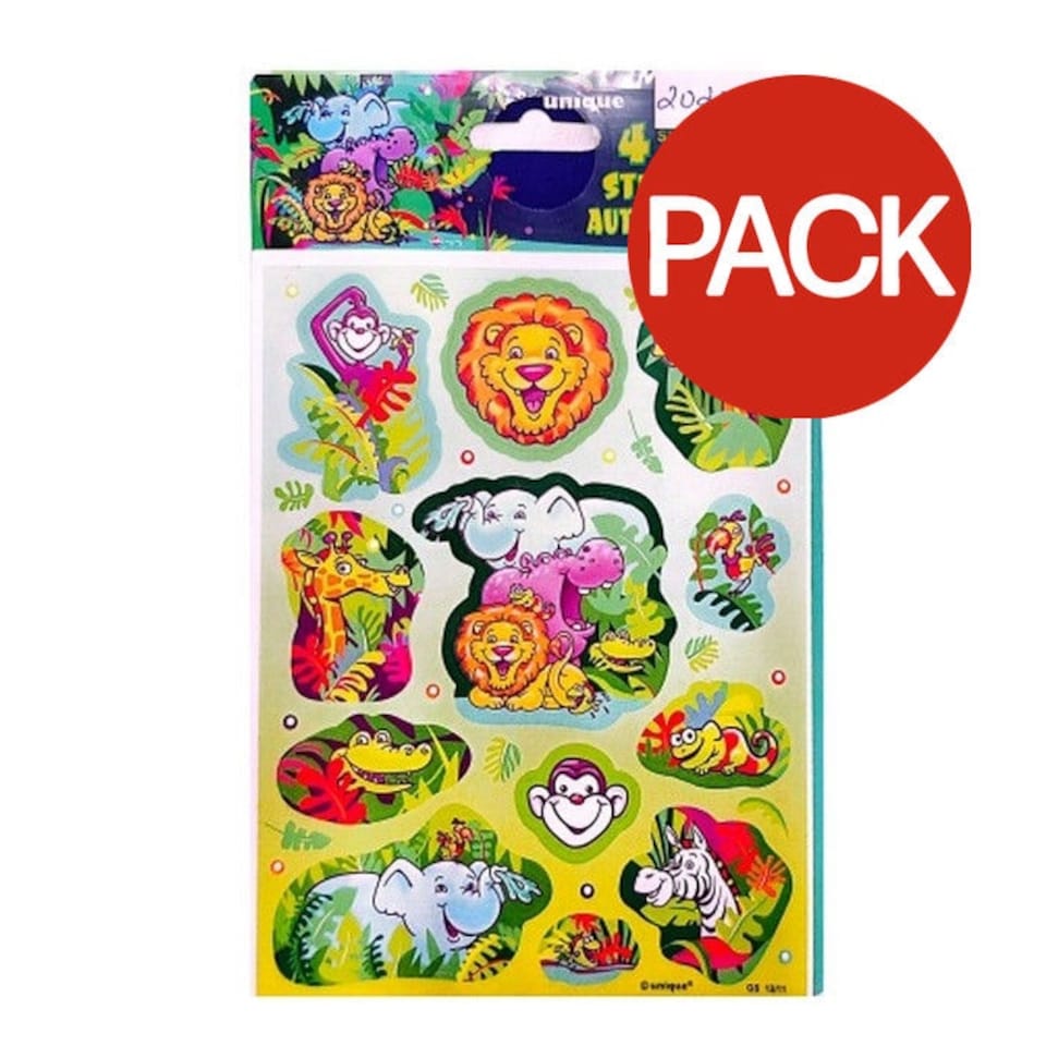 Unique Party Animals Sticker Sheet (Pack of 4) - Multicoloured - One Size