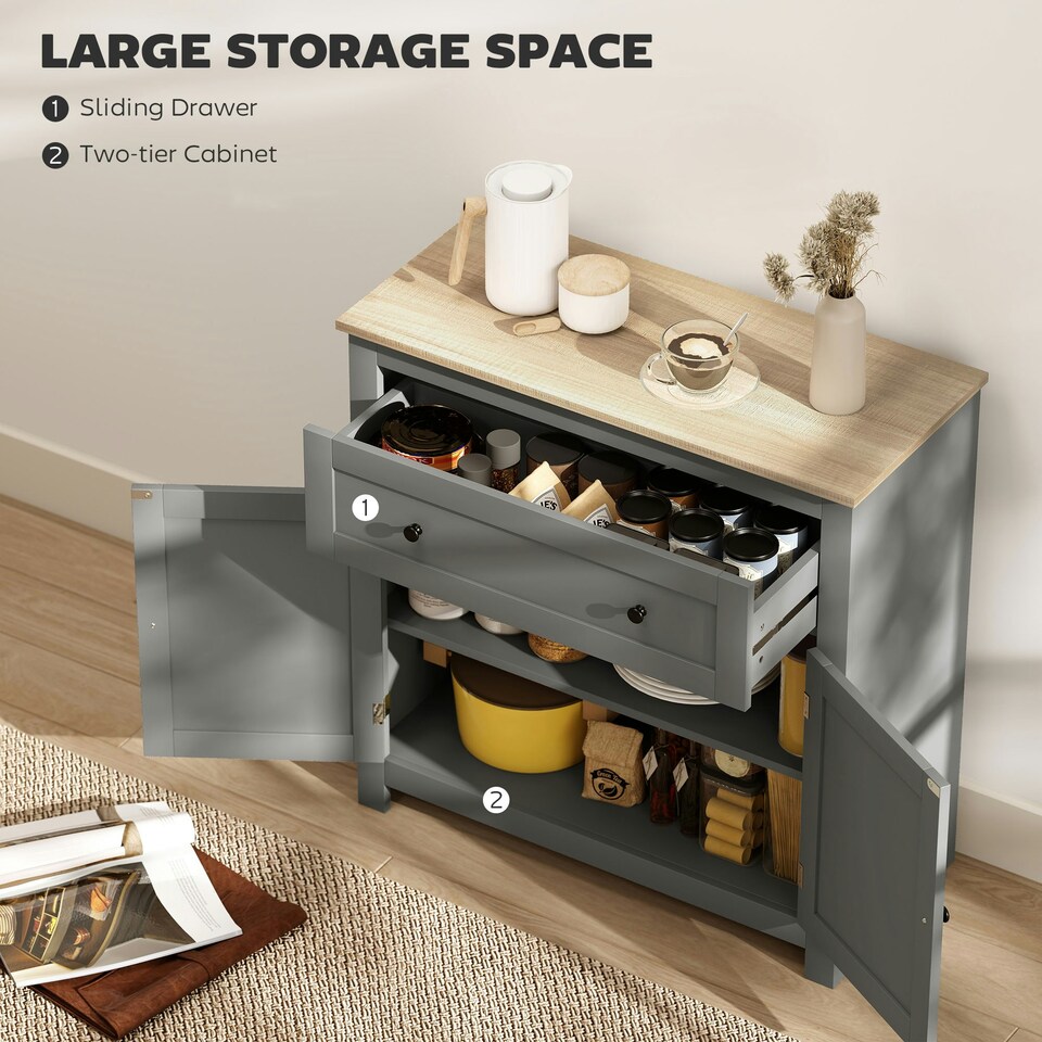 image 1 of HOMCOM Sideboard Storage Cabinet with Adjustable Shelf, Drawer, Grey Grey