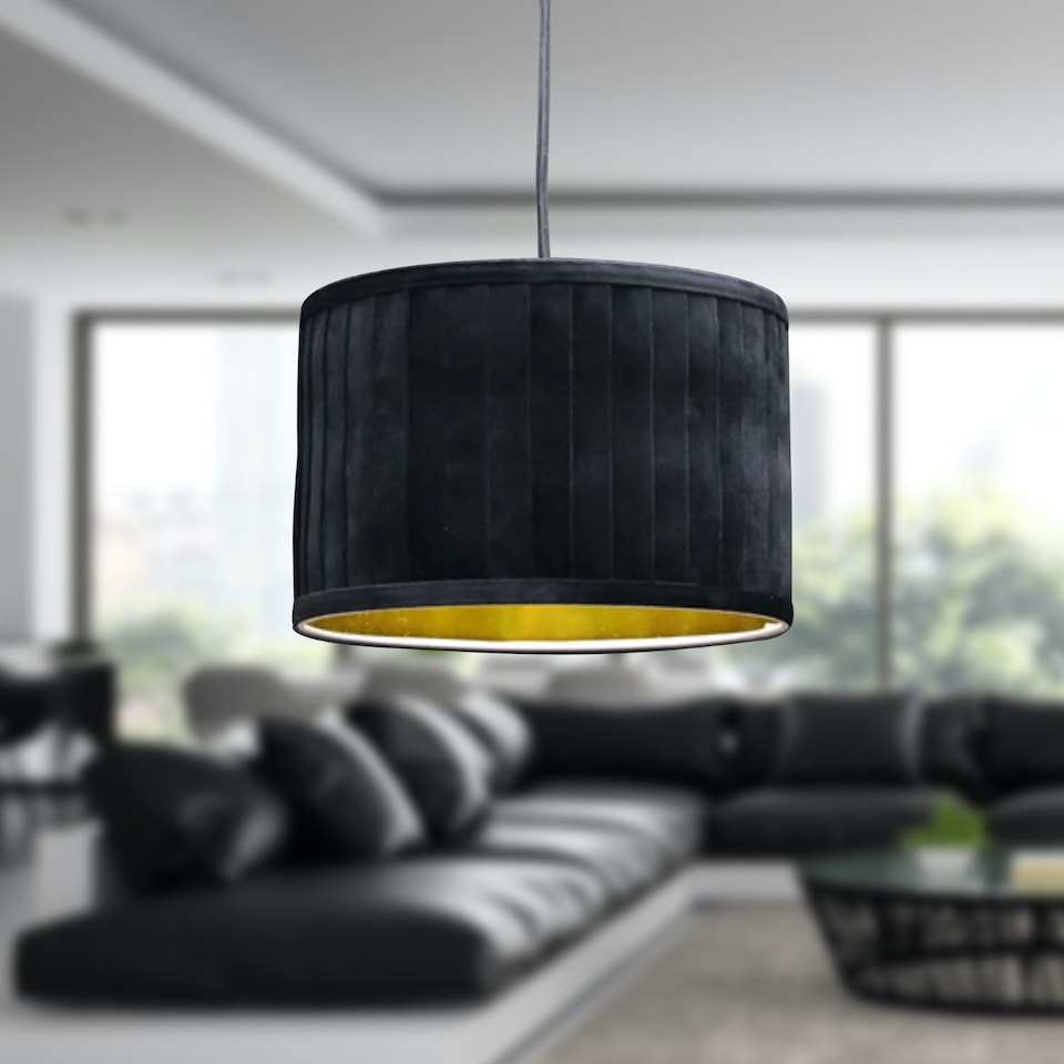 image 1 of Set of 2 Sundance - Black Velvet Pleated 30cm Lamp Shades with Gold Inner | Black | Gold | Large | 2