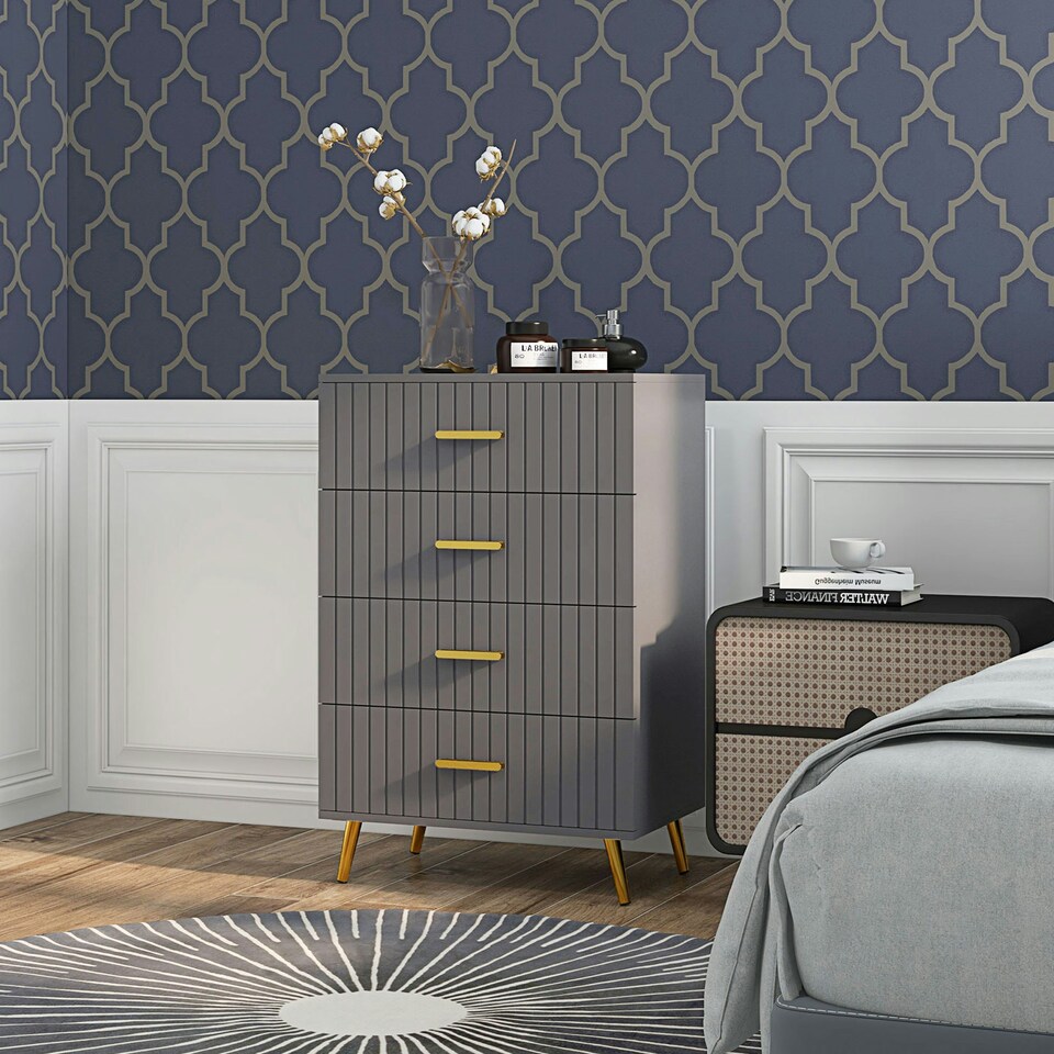image 1 of HOMCOM Bedroom Chest of Drawers, 4-Drawer Dresser with Aluminium Legs