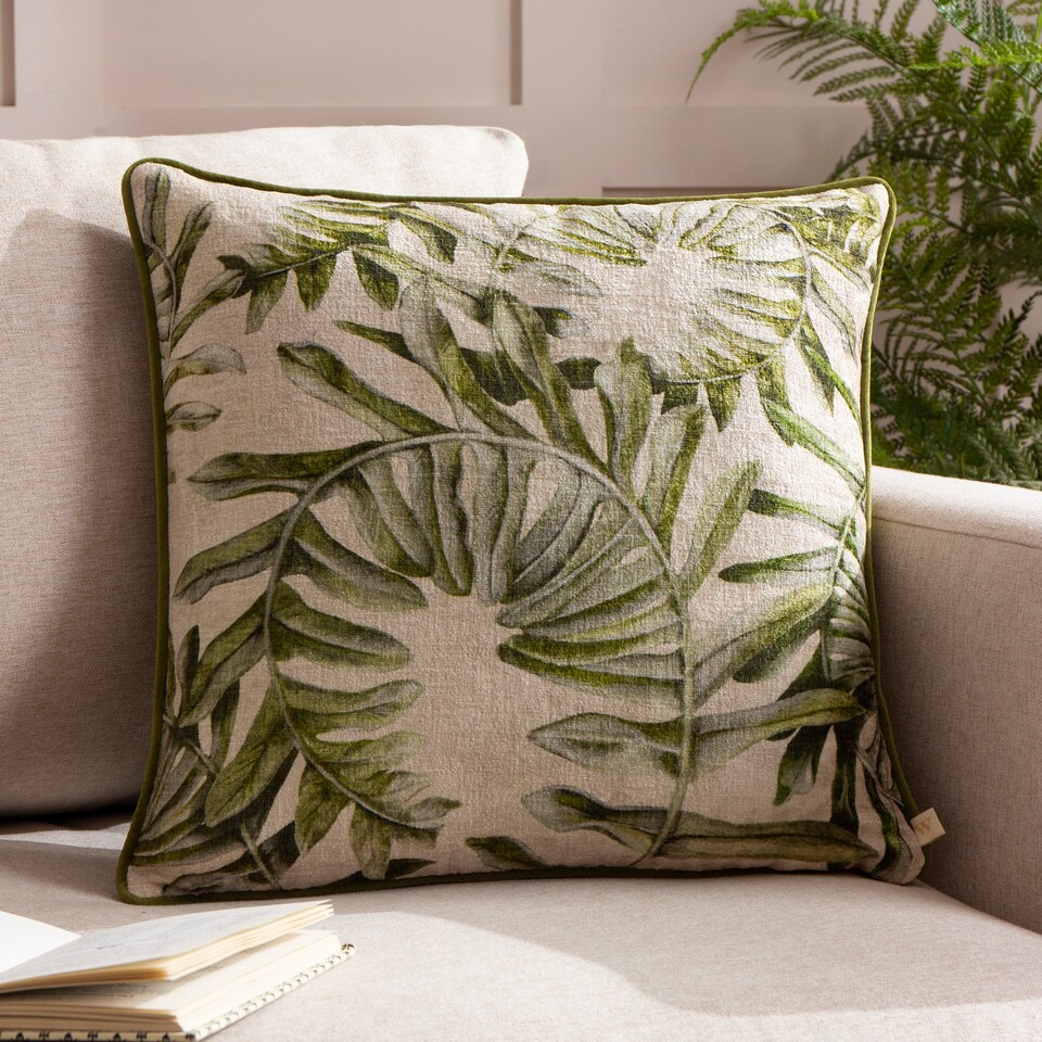 image 1 of Wylder Kielder Forest Sherwood Printed Velvet Cushion, , 43 x 43cm