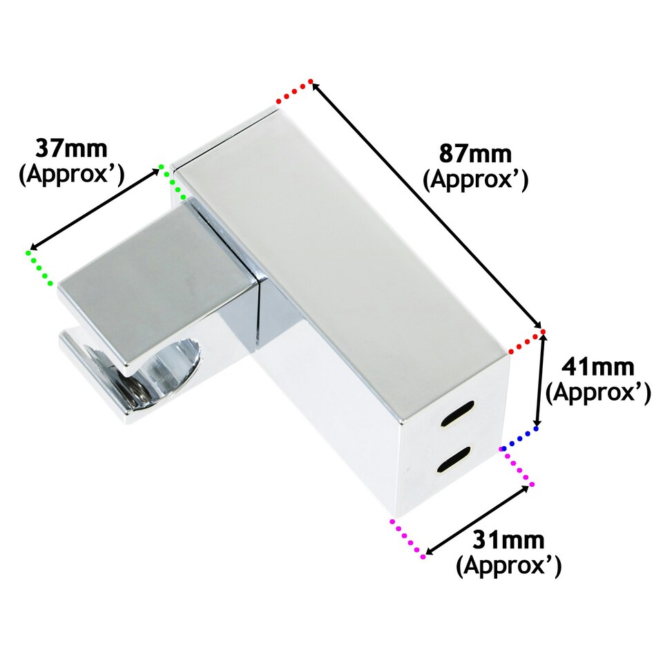 image 1 of SPARES2GO Shower Head Wall Clamp Adjustable Square Angled Chrome Bracket Handset Holder Silver