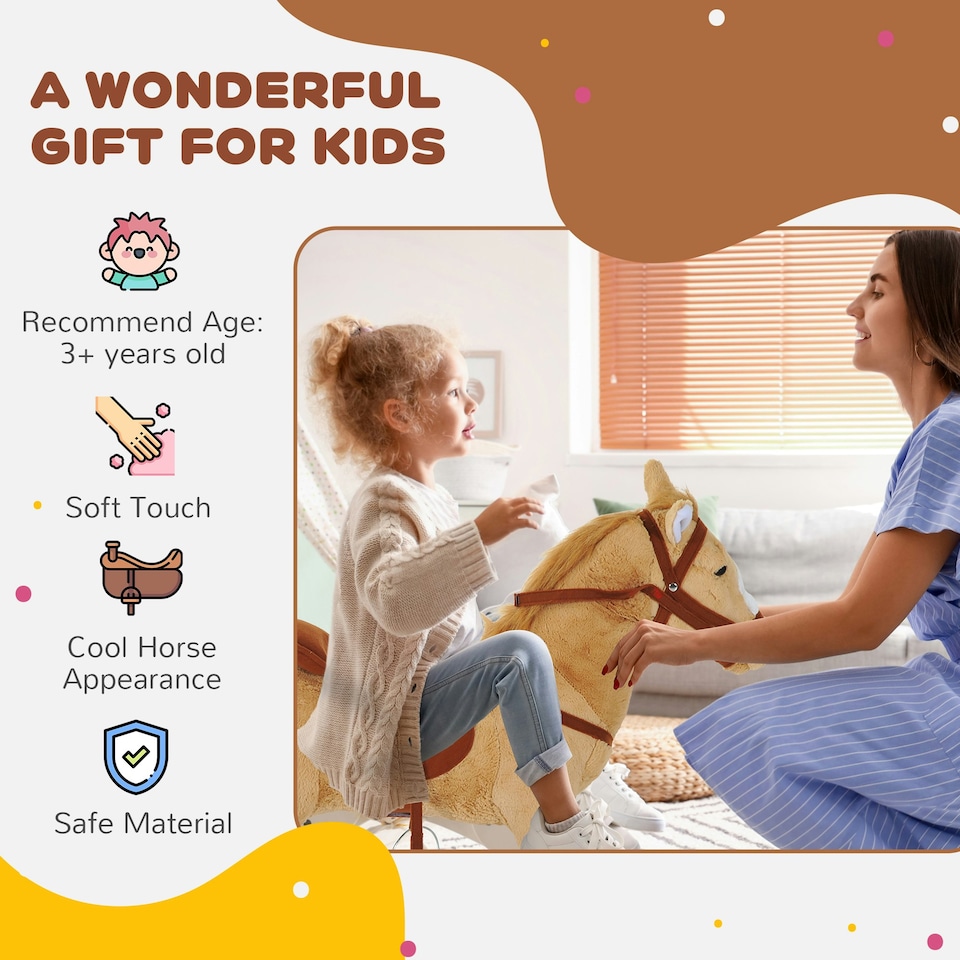 image 1 of HOMCOM Children Standing Horse Plush Soft Ride On Toy Pony Kids Cuddly Game Play