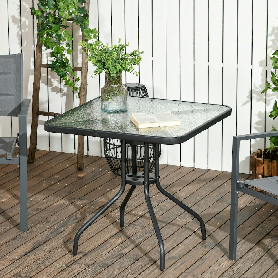 image 1 of Outsunny Square Patio Table, Tempered Glass Top Garden Dining Table