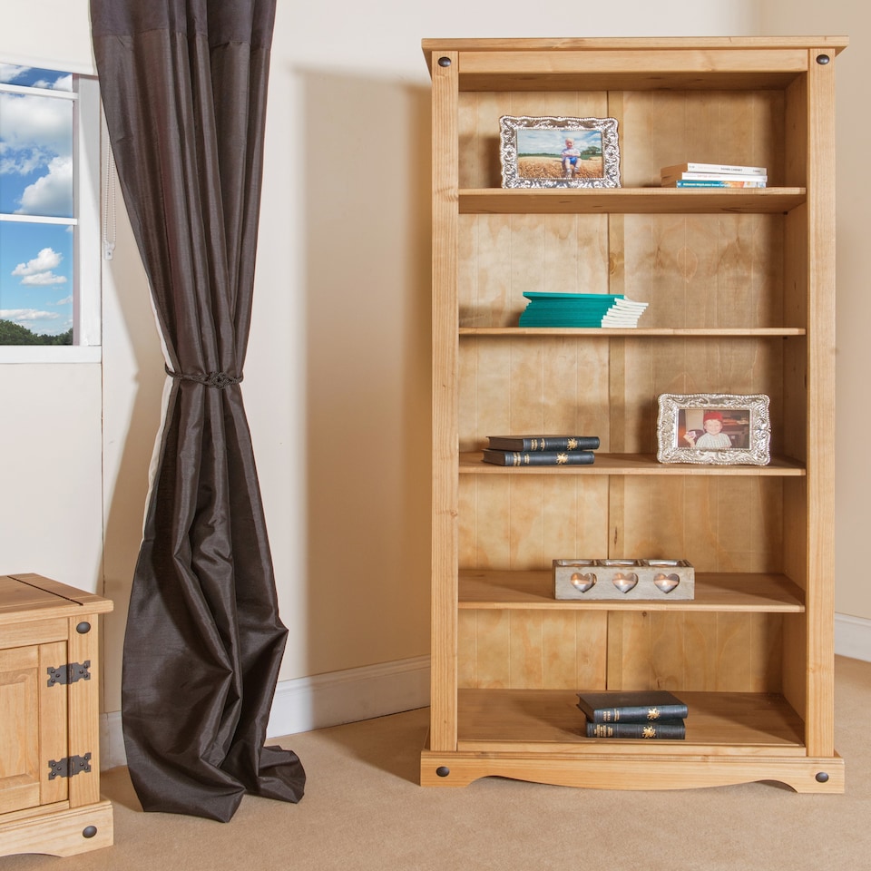 image 1 of Corona Premium Tall 5-Shelf Bookcase - Solid Pine Construction with Metal Hardware and Dovetail Detailing | Brown | Antique Waxed Pine | One Size | 1