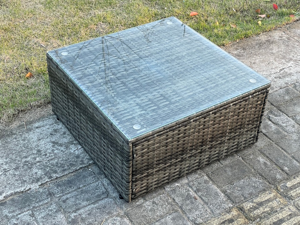 image 1 of Fimous PE Rattan Garden Furniture Sets 7 Seater Outdoor Lounge Sofa Set Square Coffee Table 2 Big Footstool