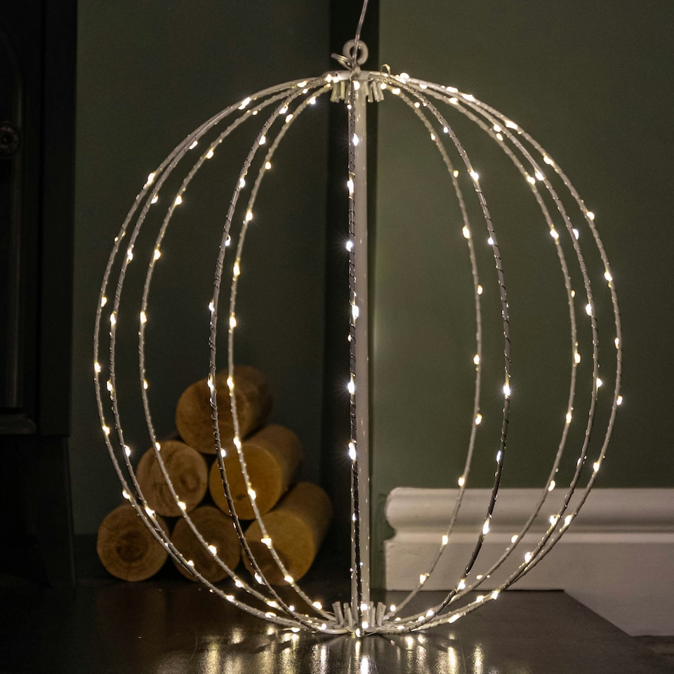 image 1 of 30cm White Metal Folding Christmas Ball with 108 Warm White LEDs