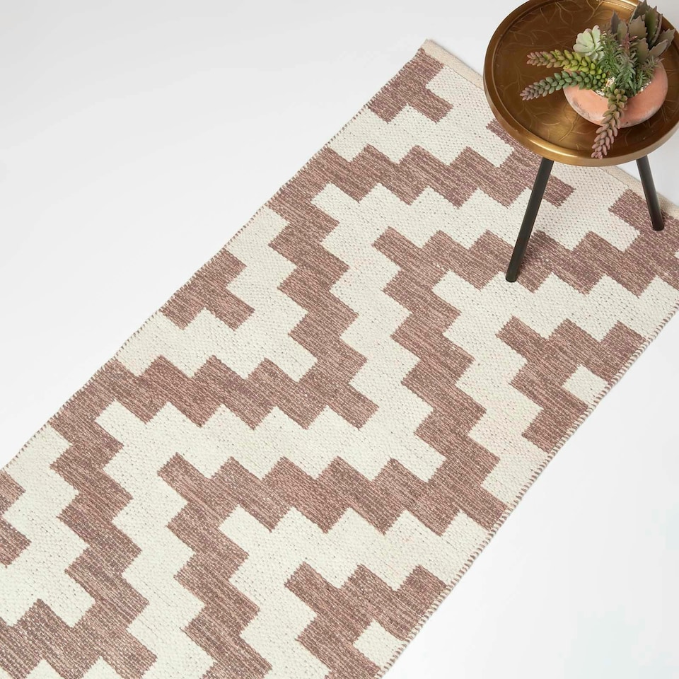 image 1 of Homescapes Malina Brown and Natural Kilim Runner Cotton Rug - 66 x 200 cm