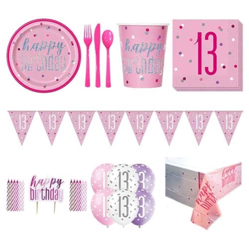 Pink Glitz 13th Birthday 8 Person Deluxe Party Pack