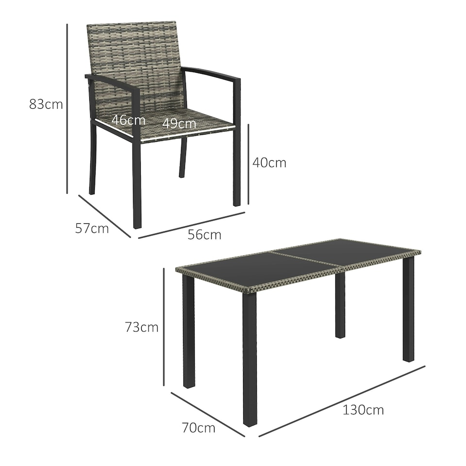 image 1 of Outsunny Rattan Garden Furniture for 4, Dining Table and Chairs, Mixed Grey