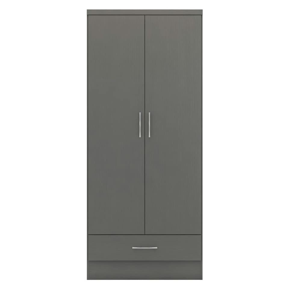 image 1 of Nevada 2 Door 1 Drawer Wardrobe - L52 x W78 x H182.5 cm - 3D Effect Grey | Grey | 3D Effect Grey