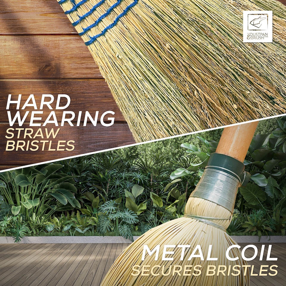 image 1 of Traditional Corn Broom with Natural Straw Bristles Yard Sweeper