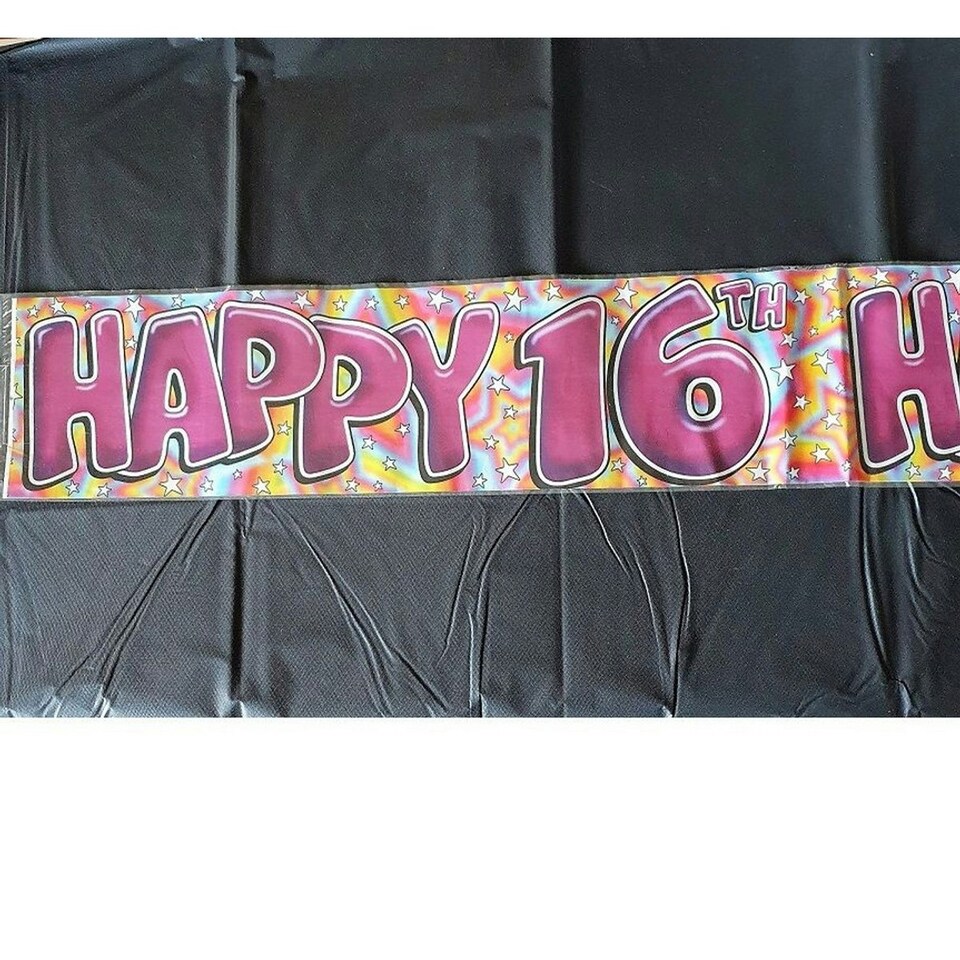 Happy 16th Birthday Banner - Purple - One Size