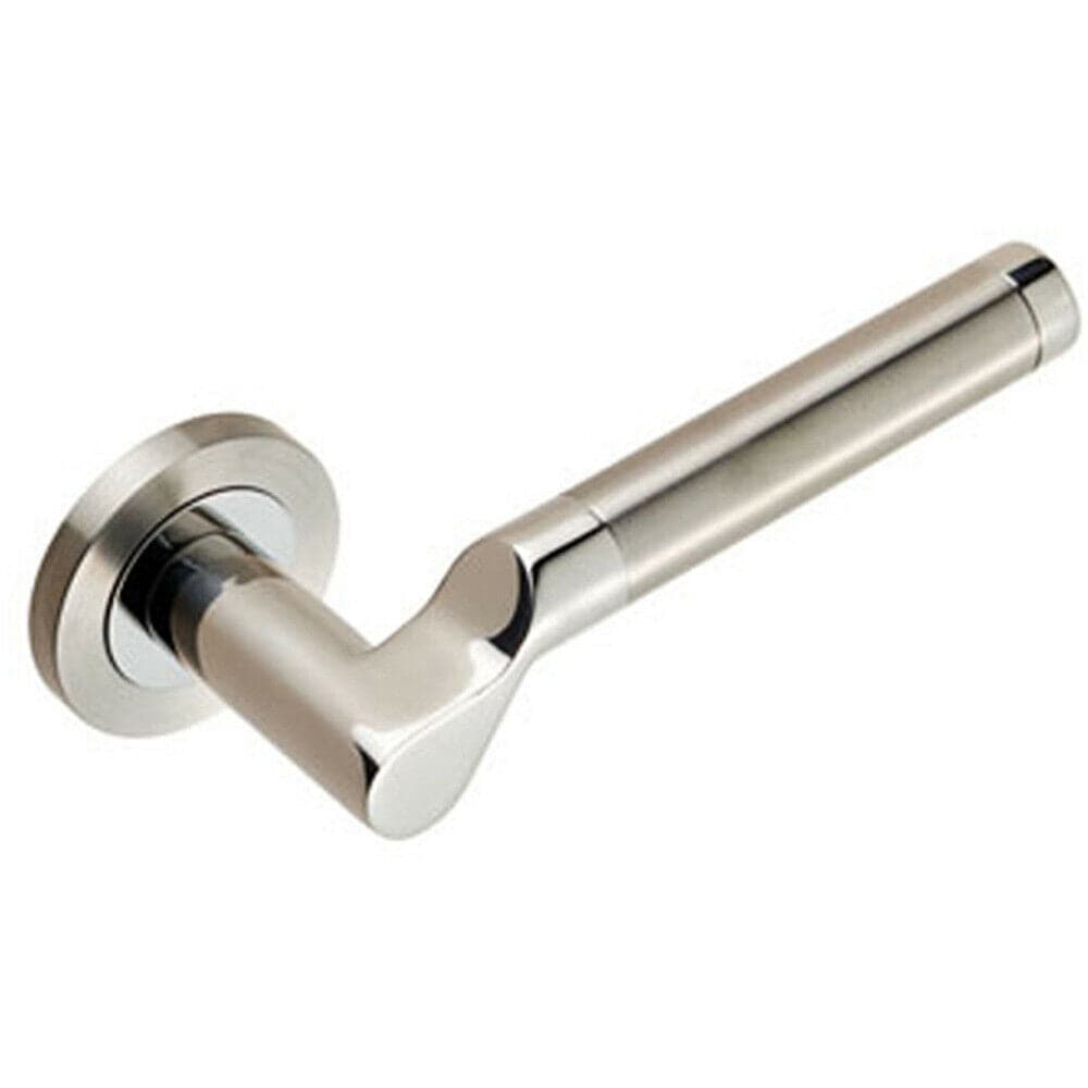Loops PAIR Cranked Round Bar Lever on Round Rose Concealed Fix Polished Satin Steel in Metallics