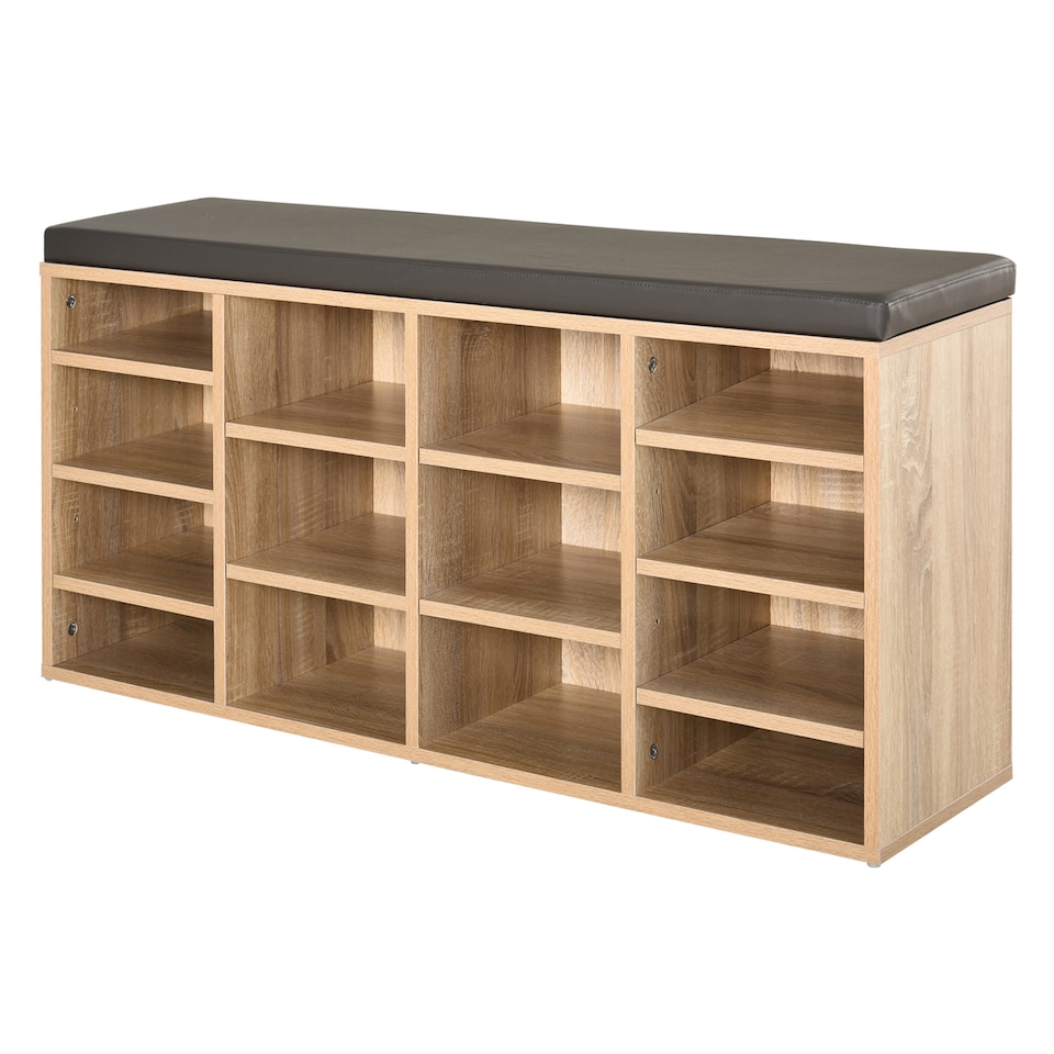 image 1 of HOMCOM Multi-Storage Shoe Rack 14 Compartments Cushion Moving Shelves Home Brown