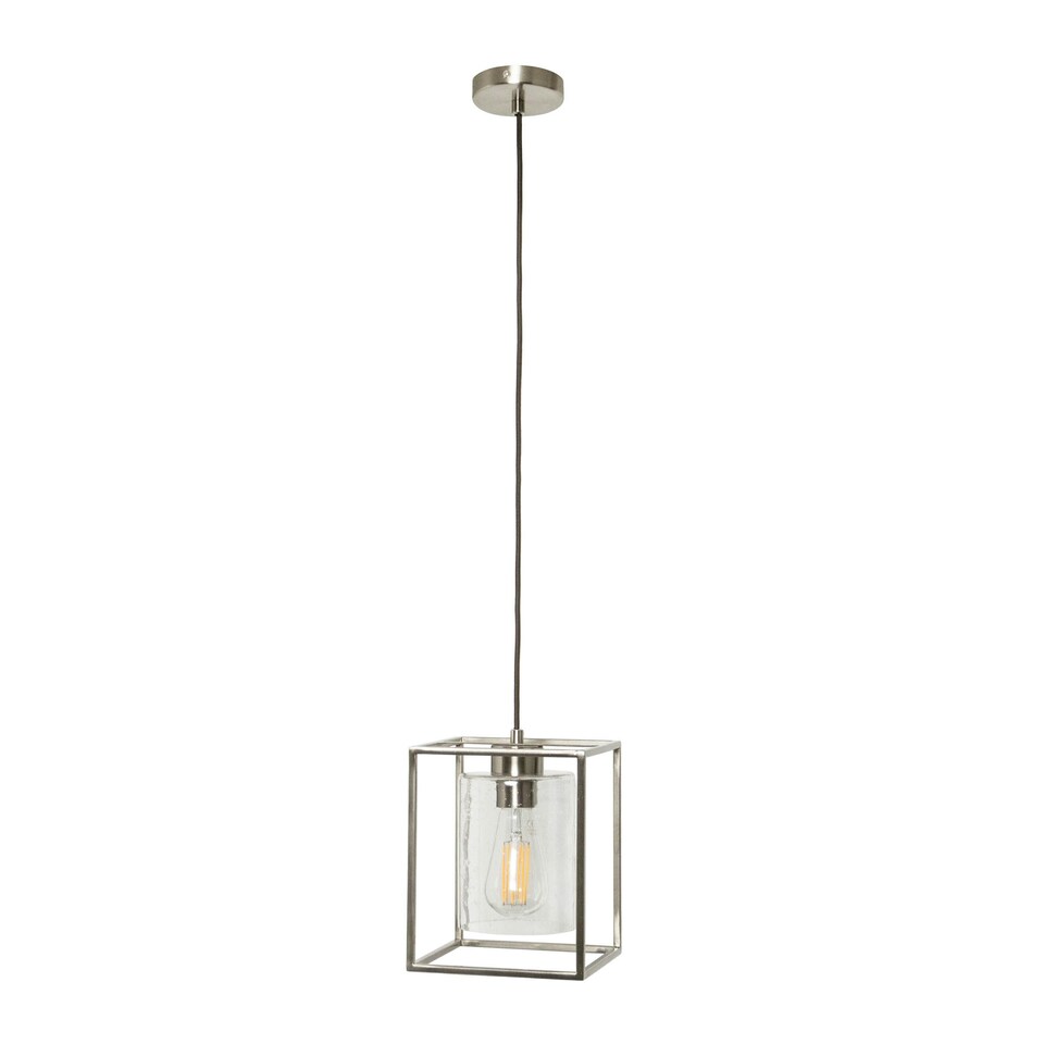 image 1 of BHS Hardy Cage Ceiling Pendant with Bubble Glass Shade | Silver | Satin Nickel | 1