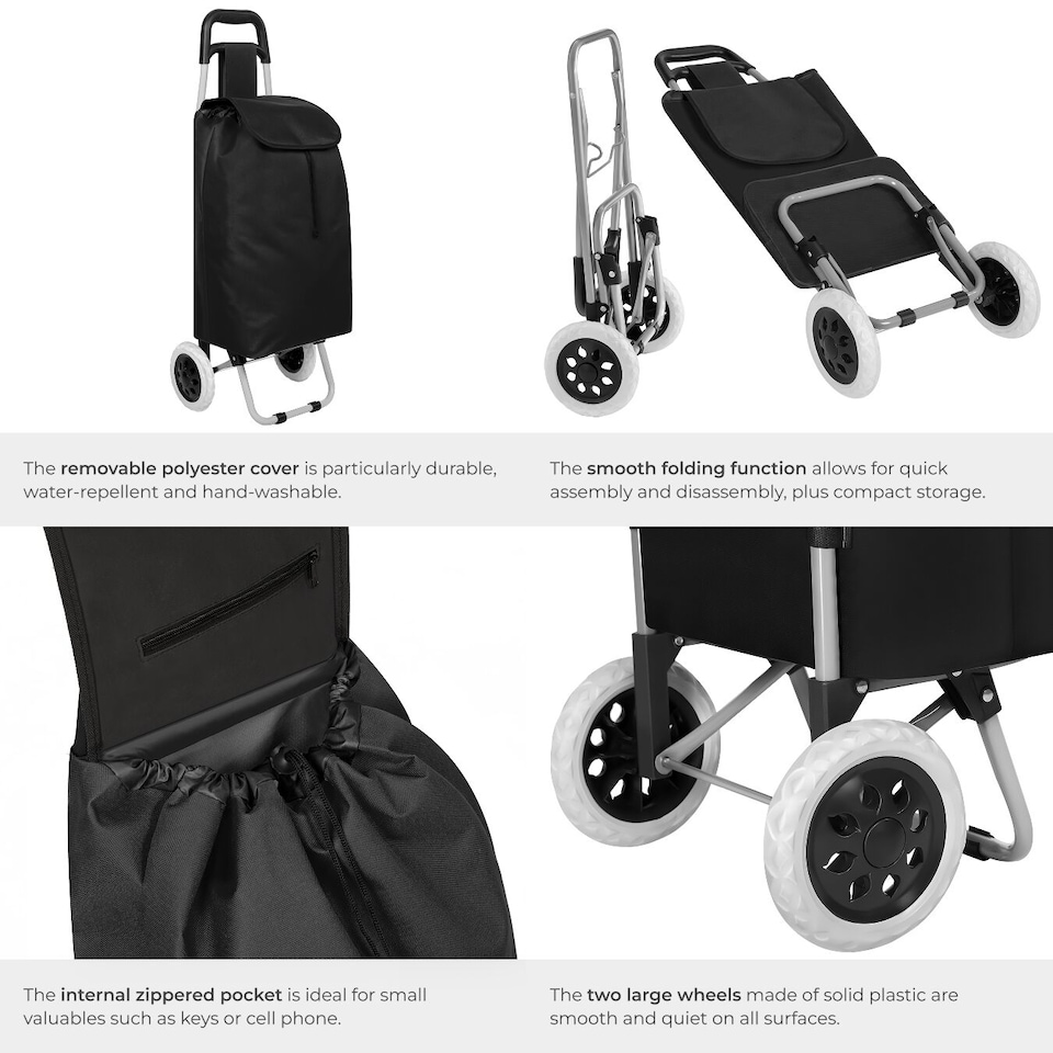 image 1 of Shopping Trolley - folding, removable cover, smooth running wheels | Black | black | 20 x 35 x 50 cm | 1