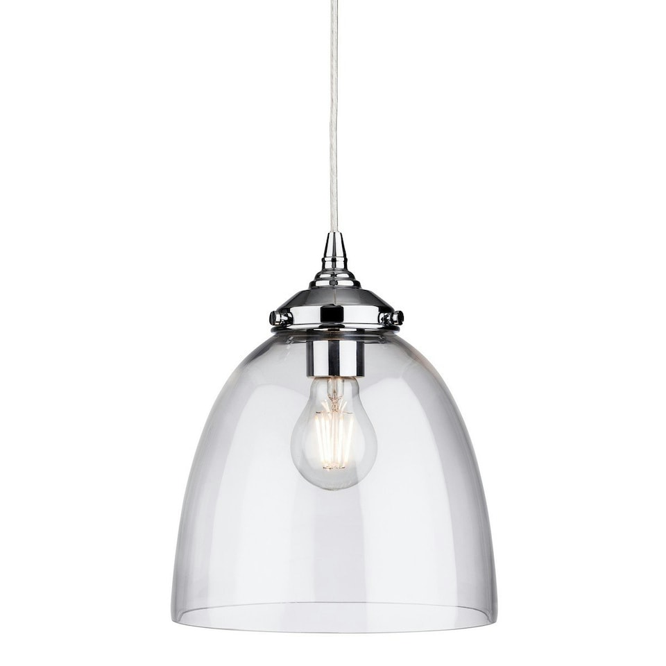 Seville 1 Light Dome Ceiling Pendant Chrome with Clear Glass, E27