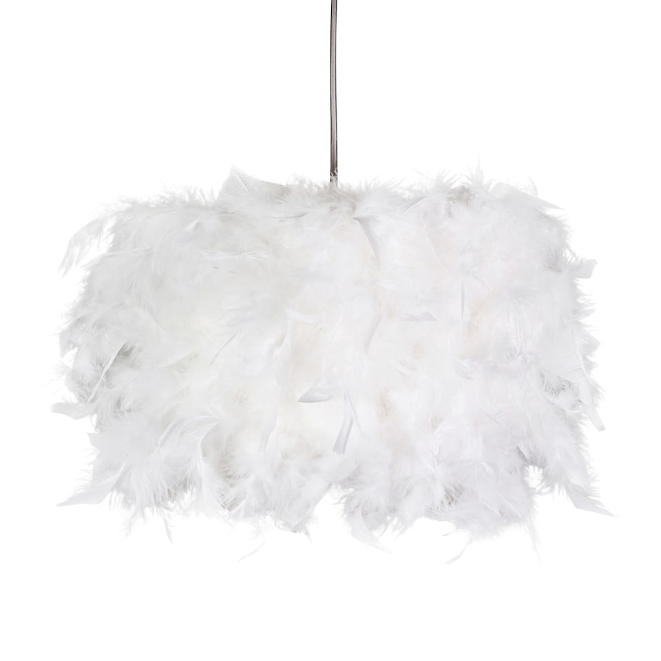 image 1 of Modern Designer Real White Feather Drum Lamp Shade with Inner Cotton Lining | White