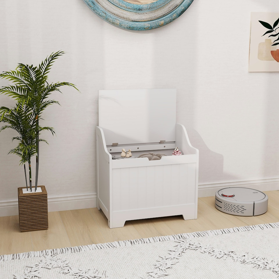 image 1 of HOMCOM Storage Trunk with Safety Hinge for Living Room, 56.4cm Grey