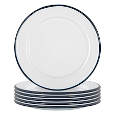 Argon Tableware White Enamel Side Plates - 20cm - Navy - Pack of 6 Blue