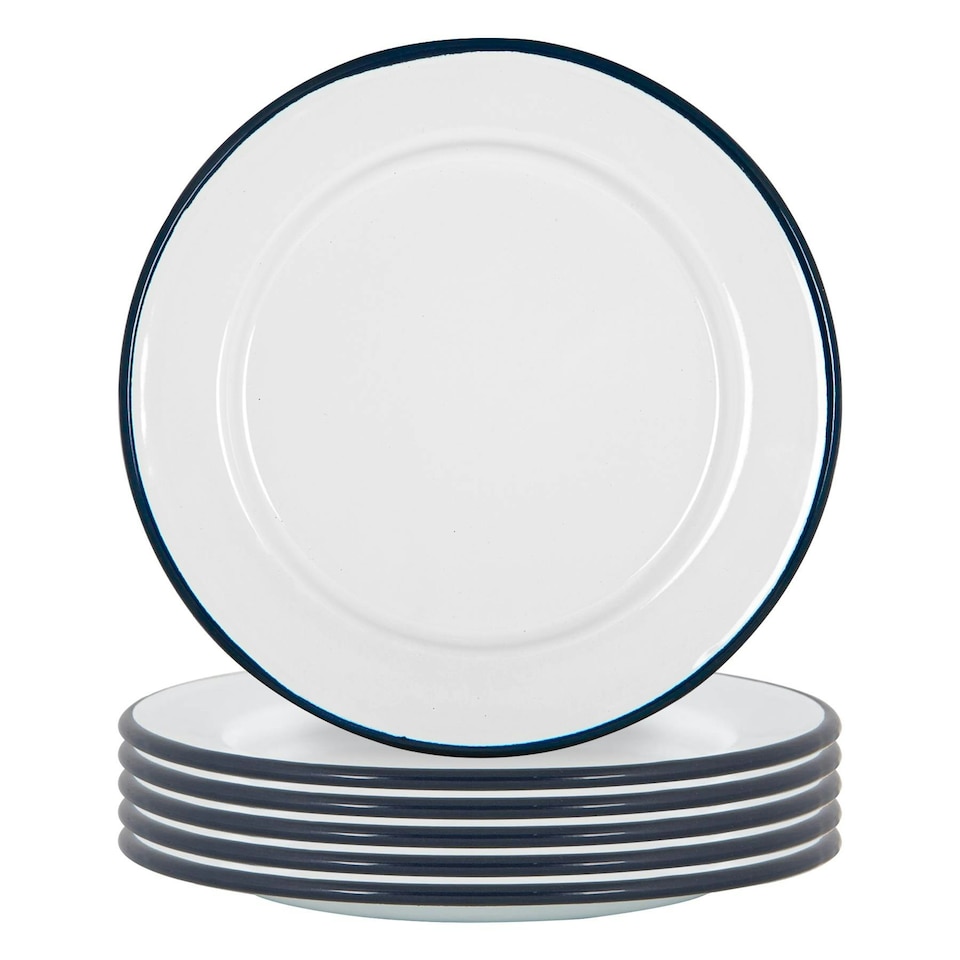 image 1 of Argon Tableware White Enamel Side Plates - 20cm - Navy - Pack of 6 Blue