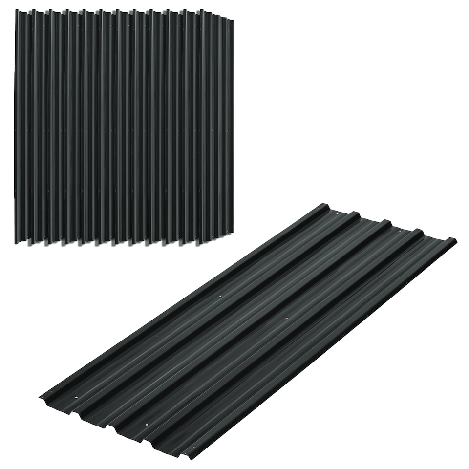 image 1 of Outsunny Corrugated Roofing Sheets, Pack of 12, Galvanised Metal Roofing Sheets for Greenhouse, Garage, Storage Shed, Carport, 129 x 45cm, Dark Grey