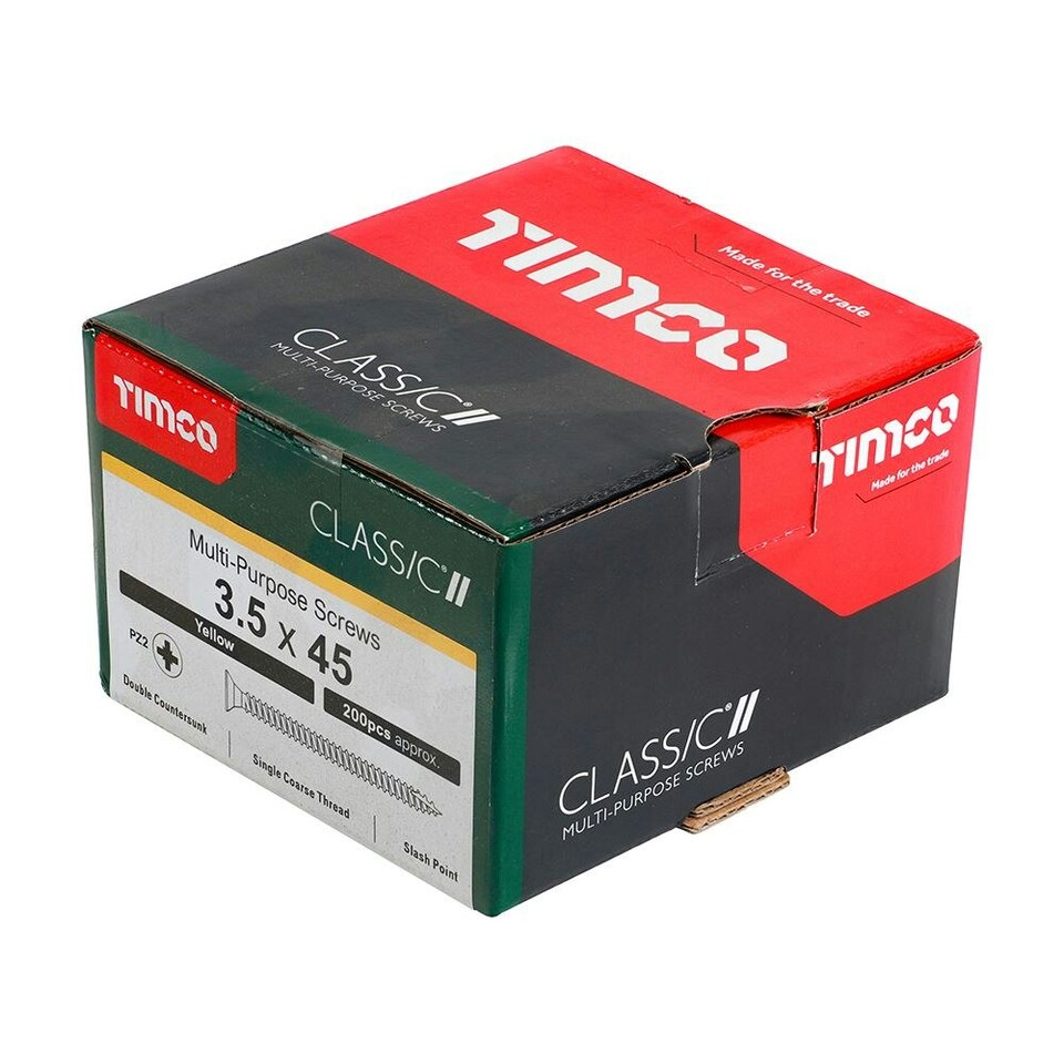 image 1 of Timco - Classic Multi-Purpose Screws - PZ - Double Countersunk - Yellow (Size 3.5 x 45 - 200 Pieces)