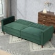 image 7 of HOMCOM Convertible Sofa Bed, 189cm Click Clack 3 Seater Sofa Bed, Button Tufted Velvet Sleeper Couch with Split Reclining Backrest and Rubber Wood Legs, Green