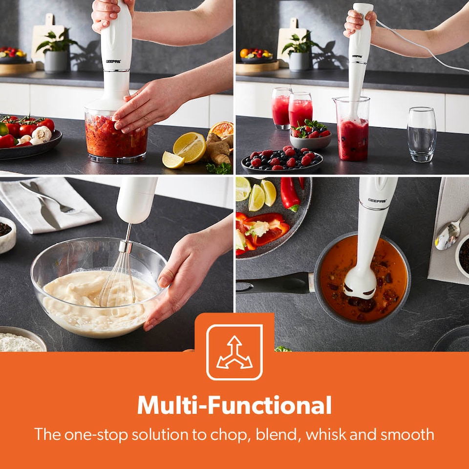 image 1 of GEEPAS 4-in-1 Hand Blender with Electric Whisk | 200W - White | White