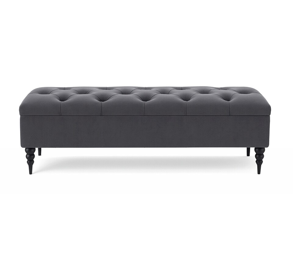 image 1 of 120cm Safar Ottoman bench with Storage and Turned Wooden Legs- Plush Velvet Shoes Bench - Steel Grey Chesterfield Storage Bench