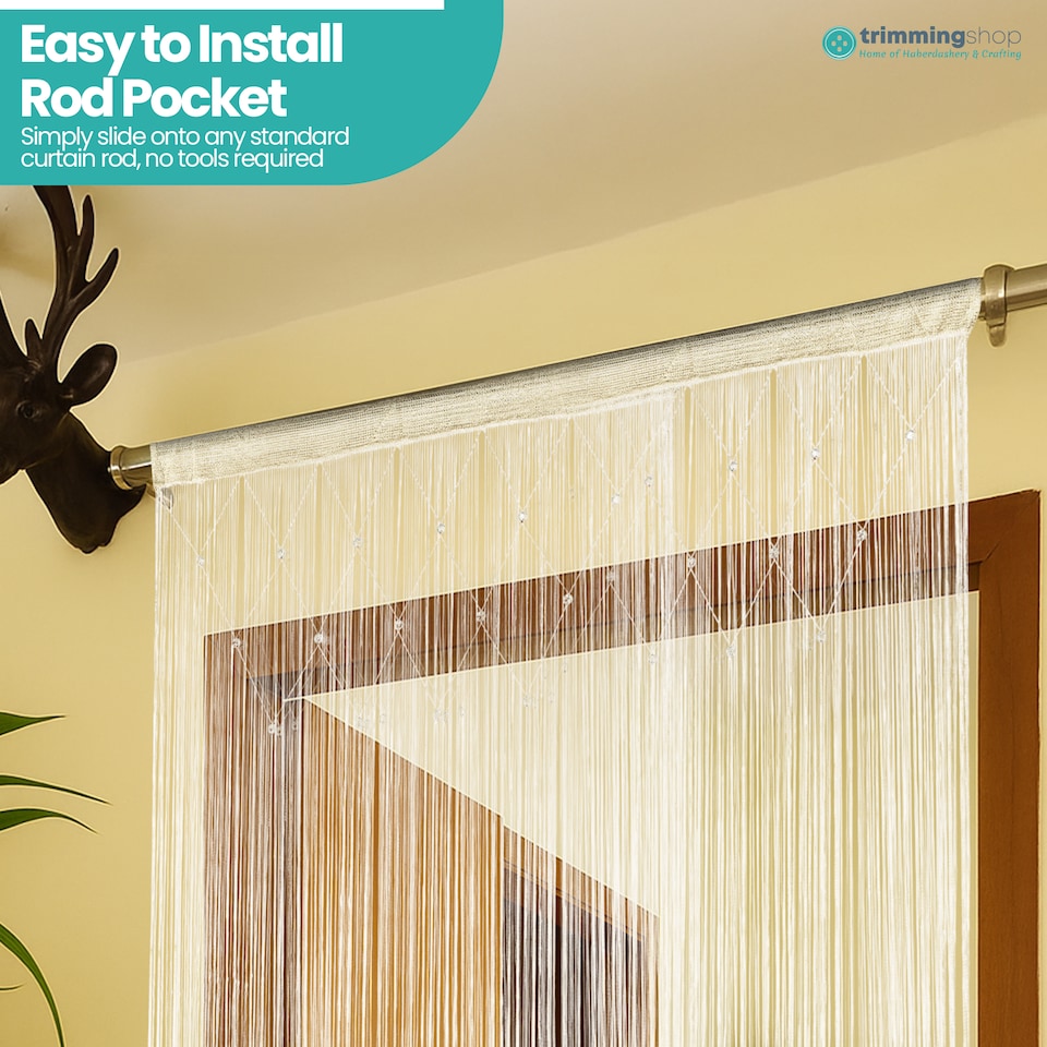 image 1 of Polyester Glitter Beaded String Curtain Panel - 200x100cm