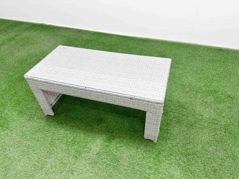 image 1 of Fimous PE Rattan Garden Furniture Set Adjustable Chair Sofa Double Love Seat 2 Seater Sofa Lounge Set Rectangular Coffee Table 3 Stools Light Grey