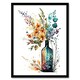 image 1 of Wine Bottle Wildflowers Watercolour Orange Black Framed Wall Art Print A4
