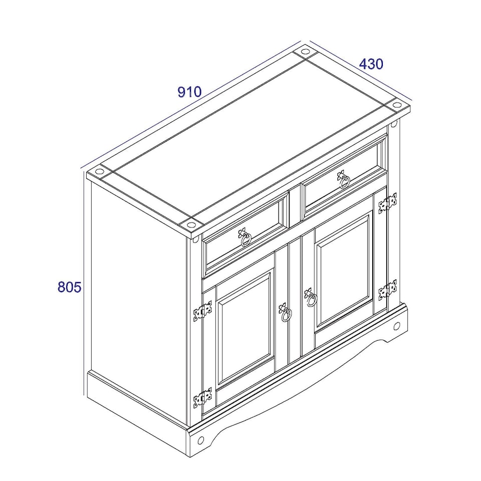 image 1 of Corona Small Sideboard in Antique Waxed Pine - 2 Drawers and 2 Doors with Adjustable Shelf | Brown | Brown | One Size | 1