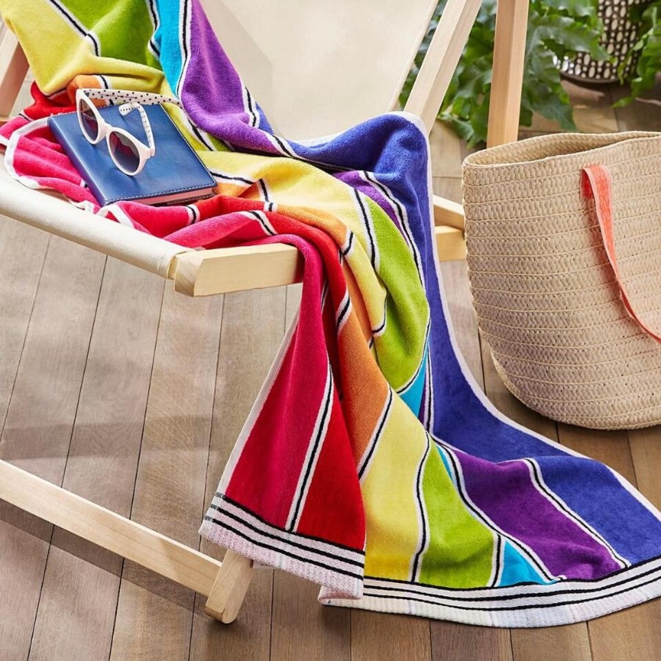 image 1 of Nautical Striped Beach Towel 70 x 140cm - 100% Cotton Multi | Rainbow Stripe | One size