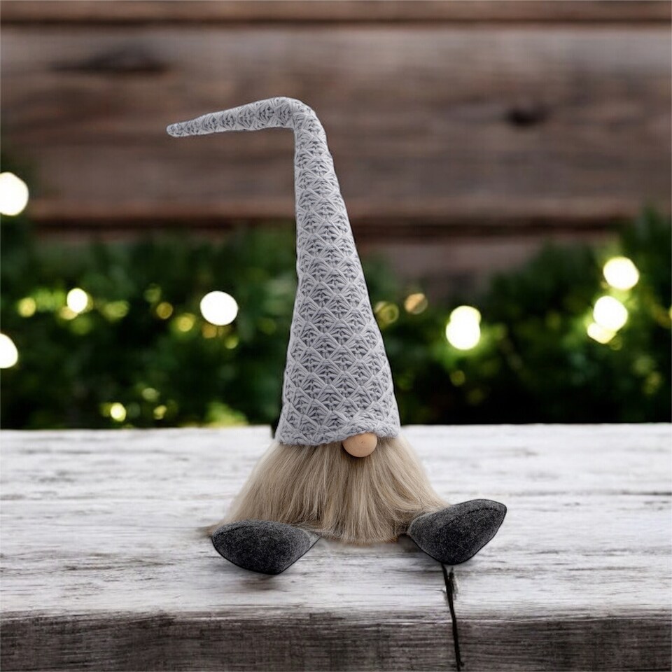 image 1 of St Helens FABRIC SANTA-GONK DECORATION - Grey Hat