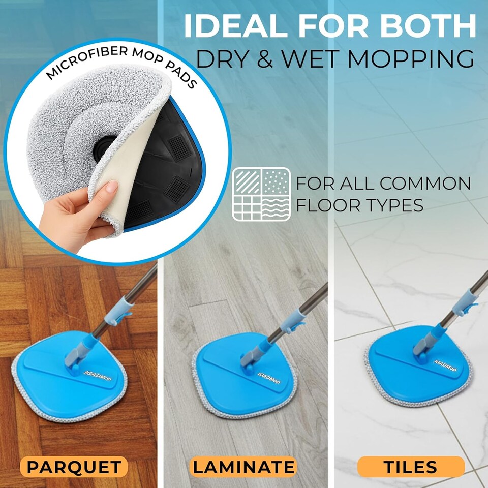 image 1 of IGADMop Professional Set with Bucket, 2 Chamber System for Separating Dirty and Clean Water, 130 cm Telescopic Handle, Microfibre Mop Pad