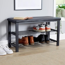 Metal Shoe Bench with Storage Shelfs For Entryway Hallway Seating | Black