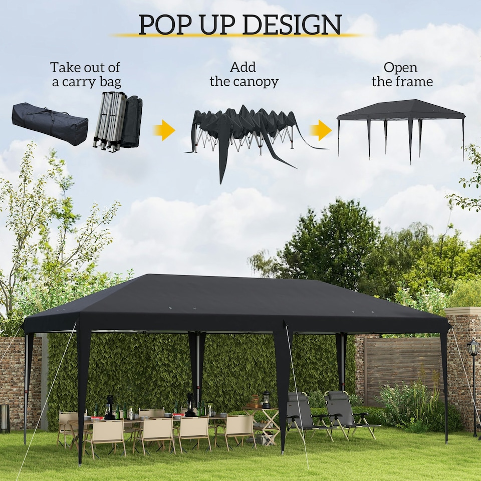 image 1 of Outsunny 3 x 6 m Pop Up Gazebo Patio Party Event Heavy Duty Canopy Black