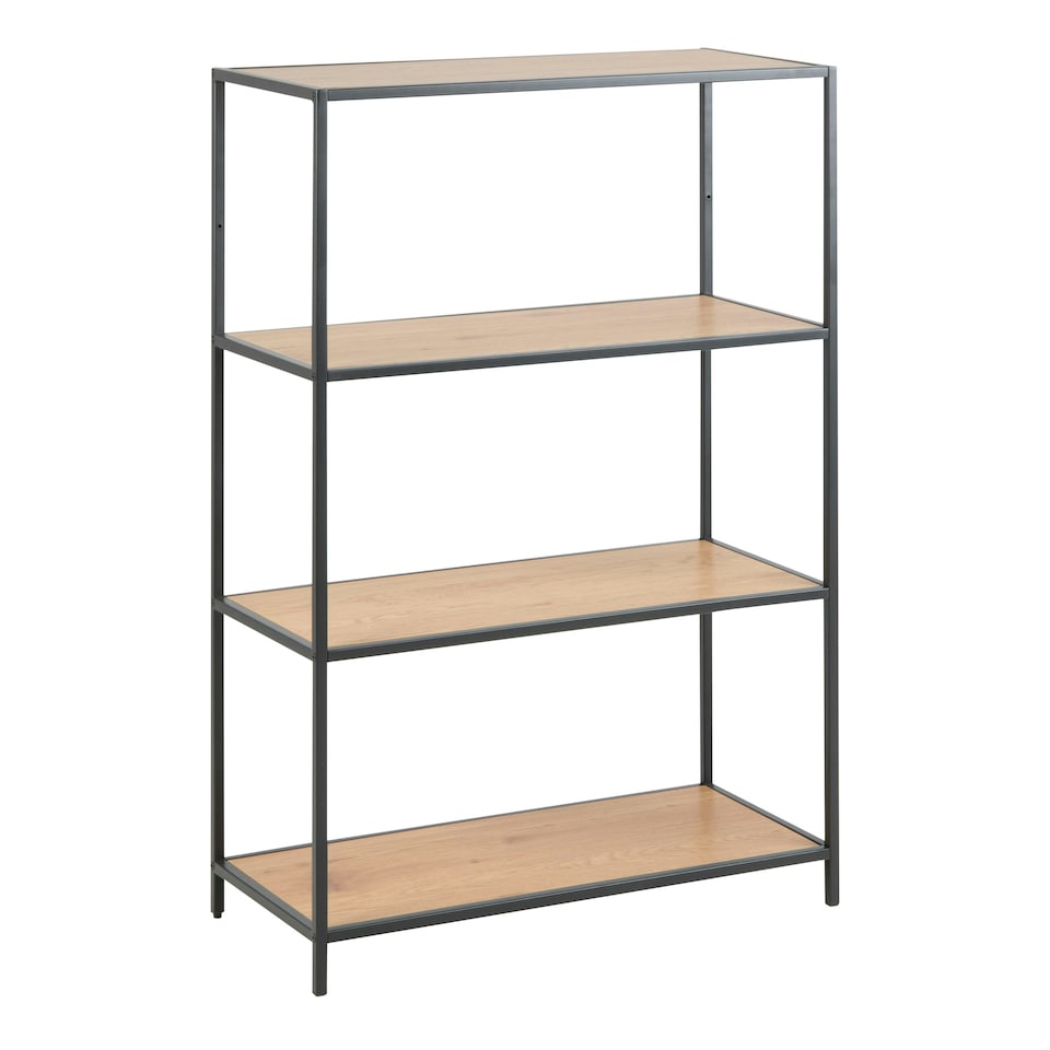 image 1 of Seaford Black Metal Low Bookcase with 3 Oak Shelves