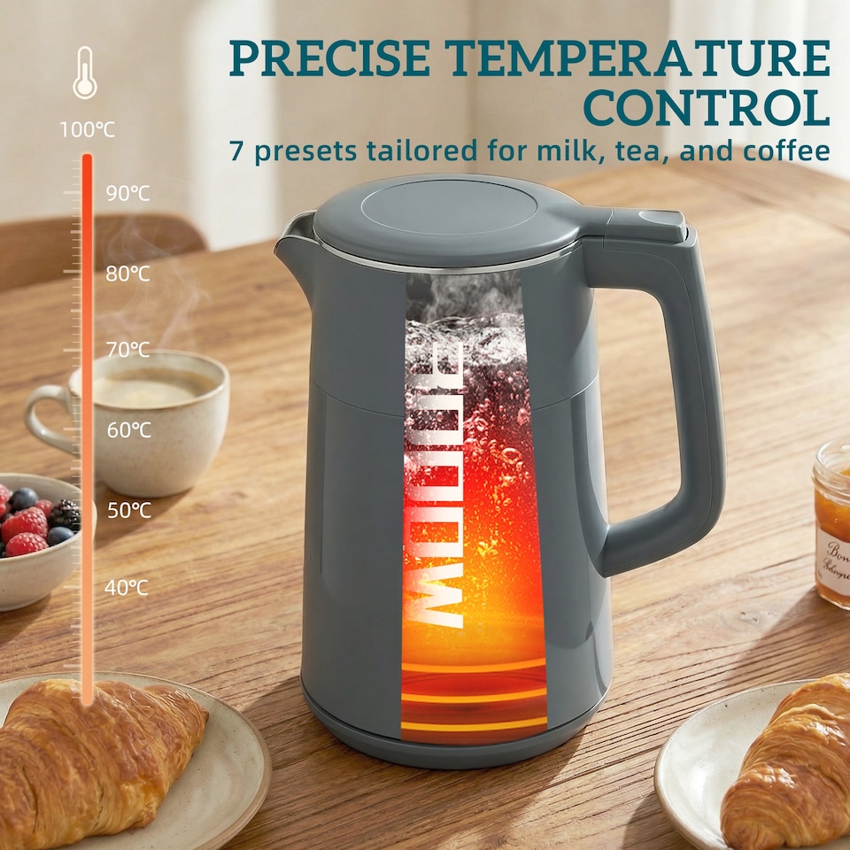image 1 of HOMCOM 1.7L Fast Boil 3000W Electric Kettle with LED Display