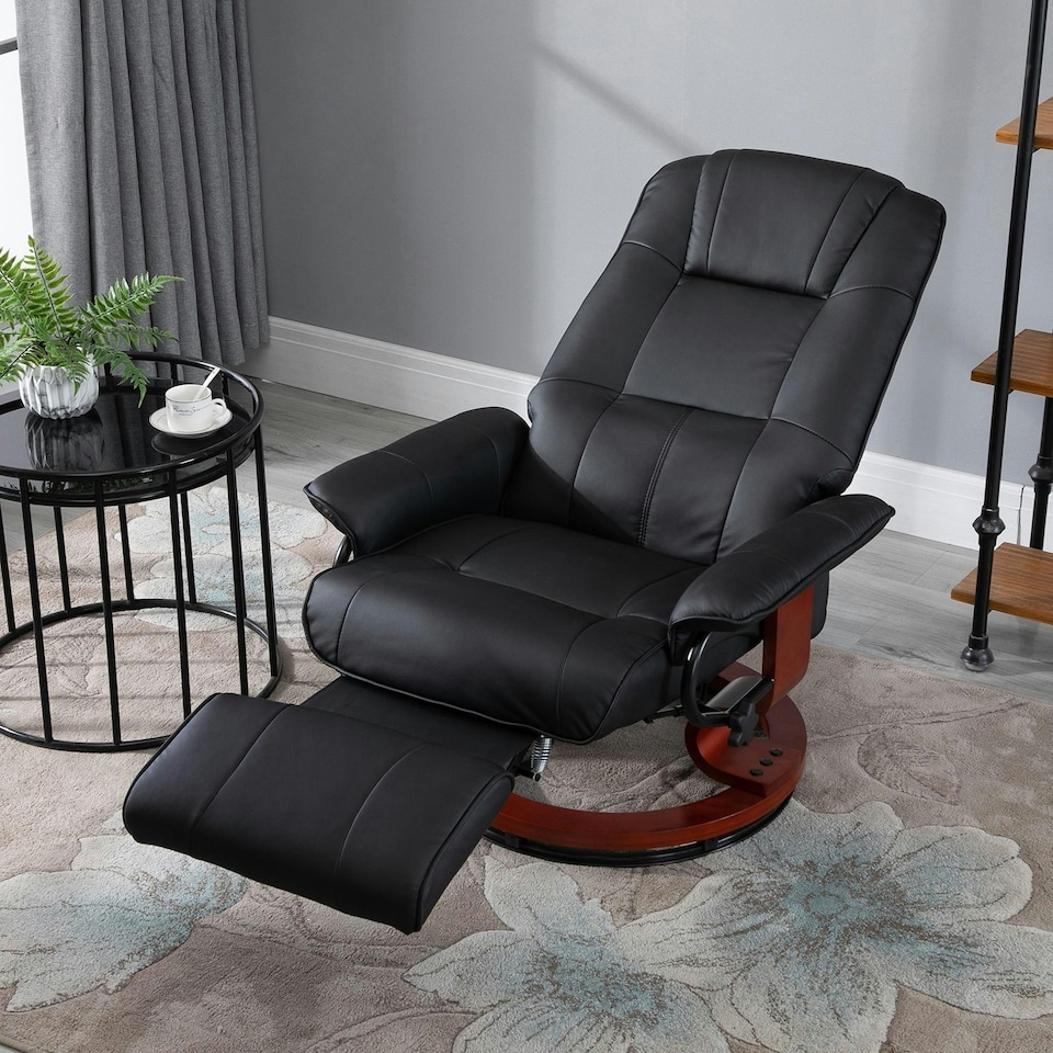 image 1 of HOMCOM Ergonomic Office Recliner Sofa Chair PU Leather Armchair Lounger Black