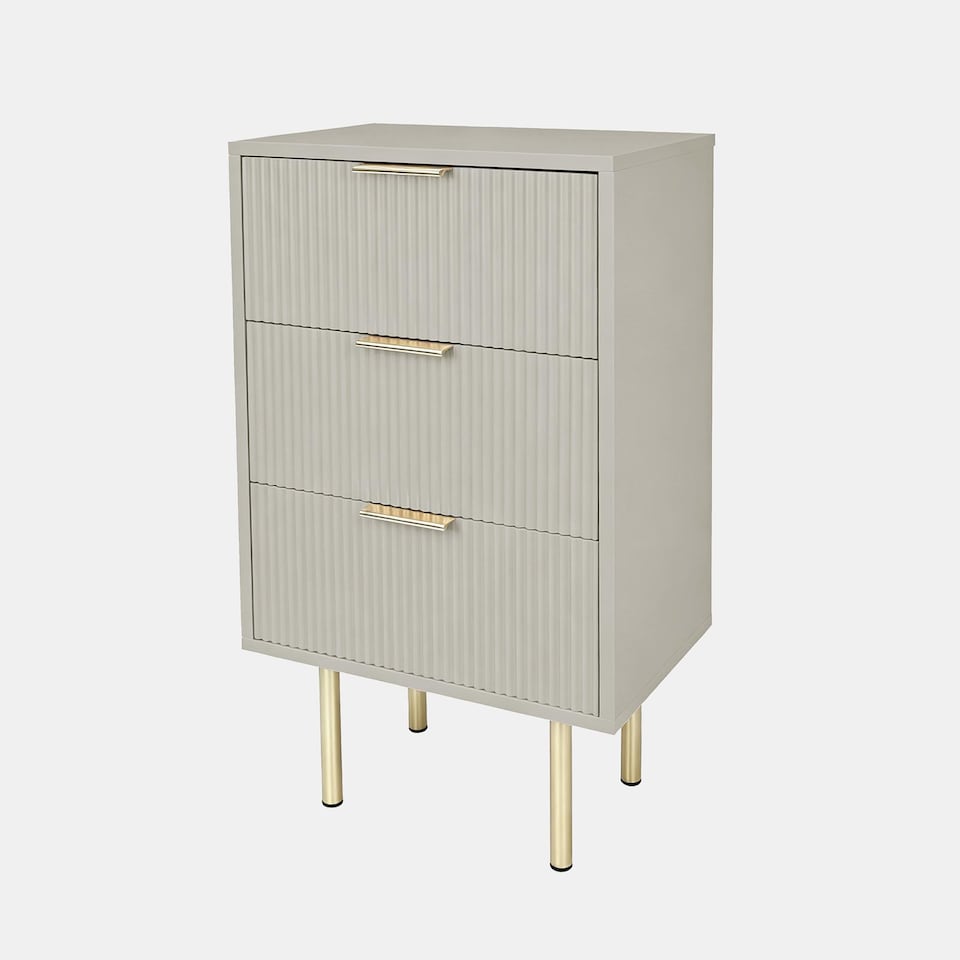 image 1 of OHS Ribbed 3-Drawer Bedside Cabinet Engineered Wood Nightstand Office