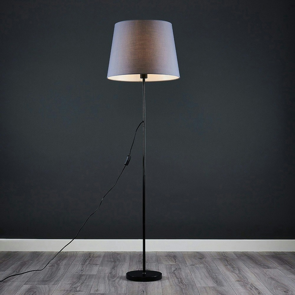 image 1 of ValueLights Modern Floor Lamp In Black Metal Finish With Extra Large Grey Light Shade