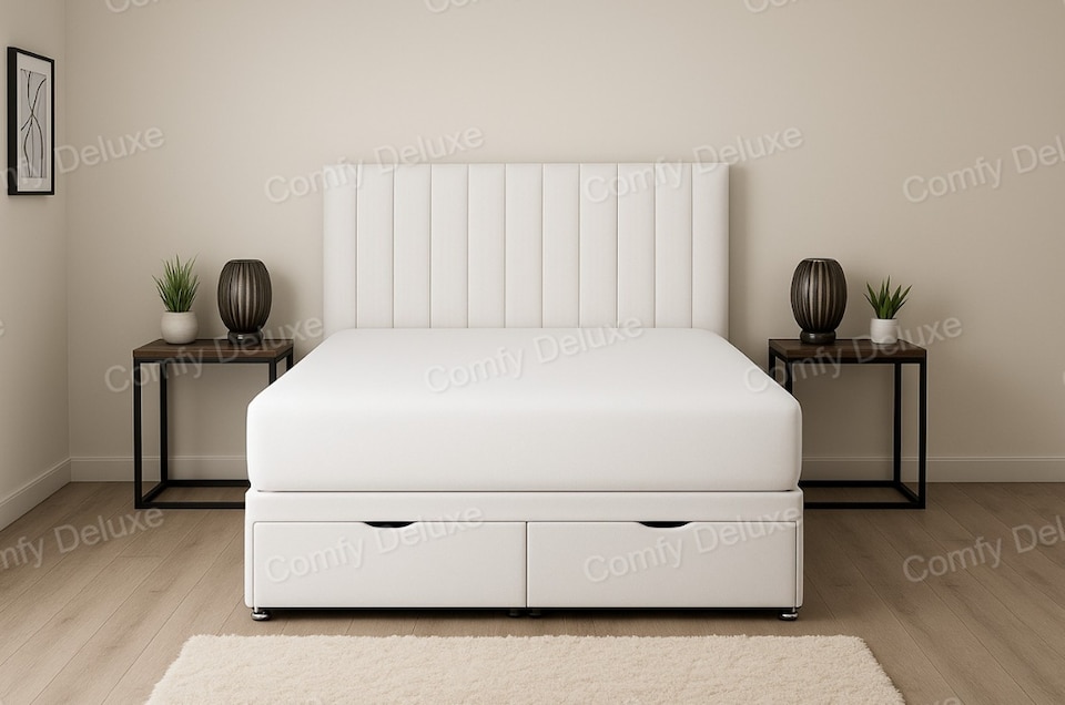 image 1 of Plush Velvet White Ottoman Storage Bed 4ft6 Double Bed Set with Headboard and Mattress