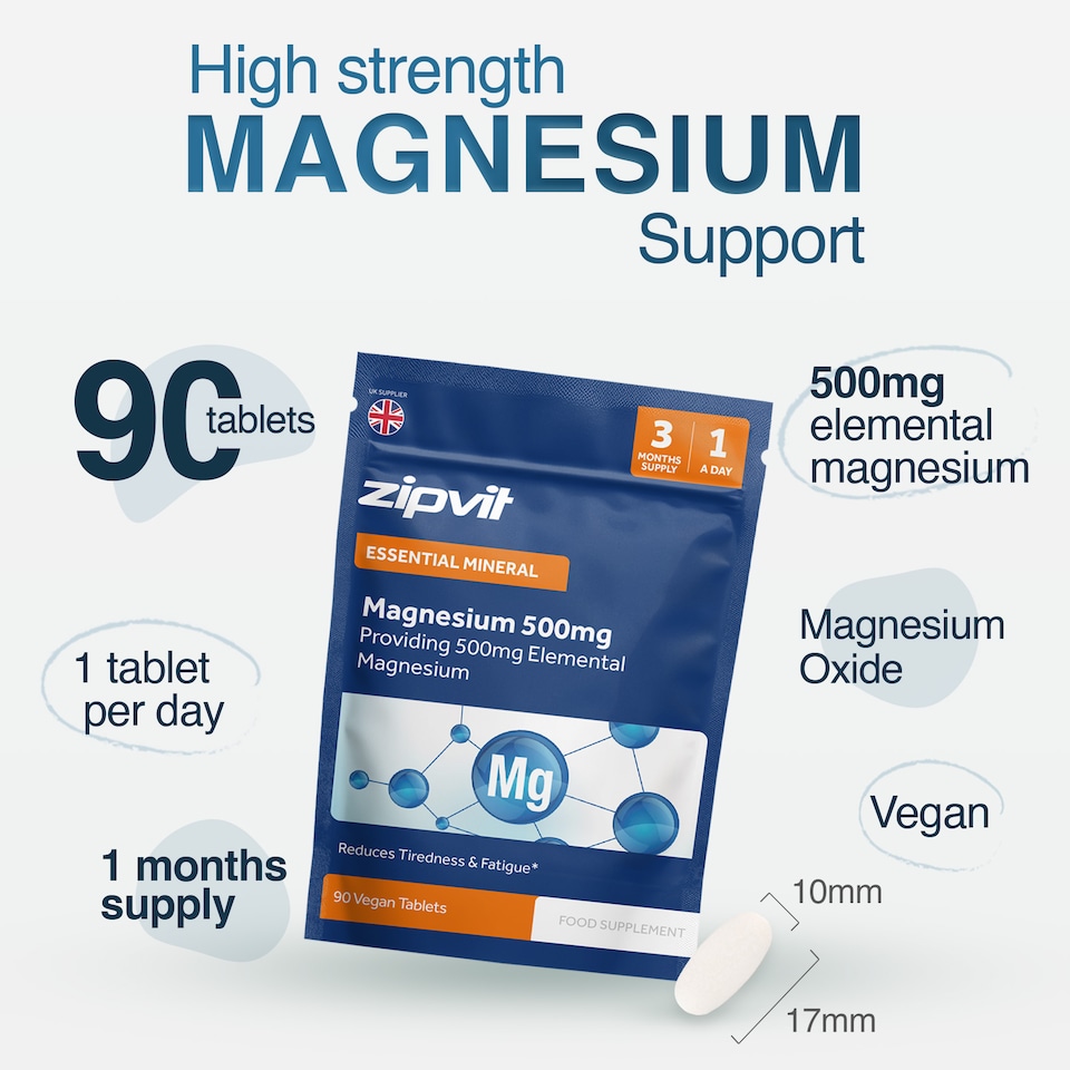 image 1 of Zipvit Magnesium 500mg, Energy, Muscle & Bone Support, 90 Vegan Tablets, 3-Month Supply