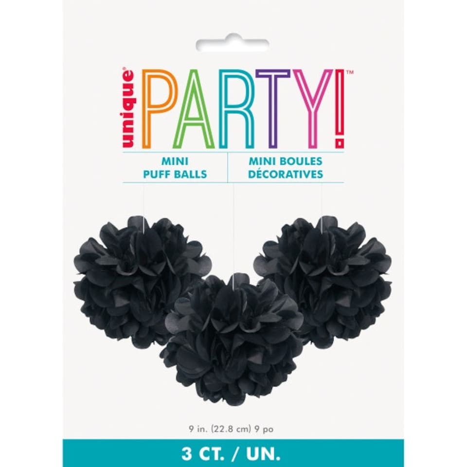 image 1 of Pack of 3 Black Mini Puff Tissue Decorations