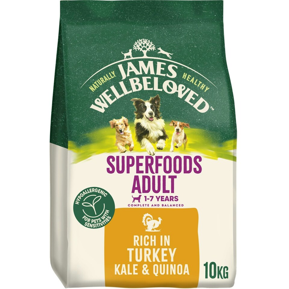 image 1 of James Wellbeloved Superfoods 1-7 Years Adult Dry Dog Food Turkey with Kale & Quinoa 10kg